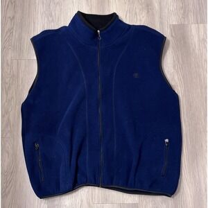 Men's Champion Fleece Vest Full Zip Pockets Sleeveless Blue 2XL Outwear casual